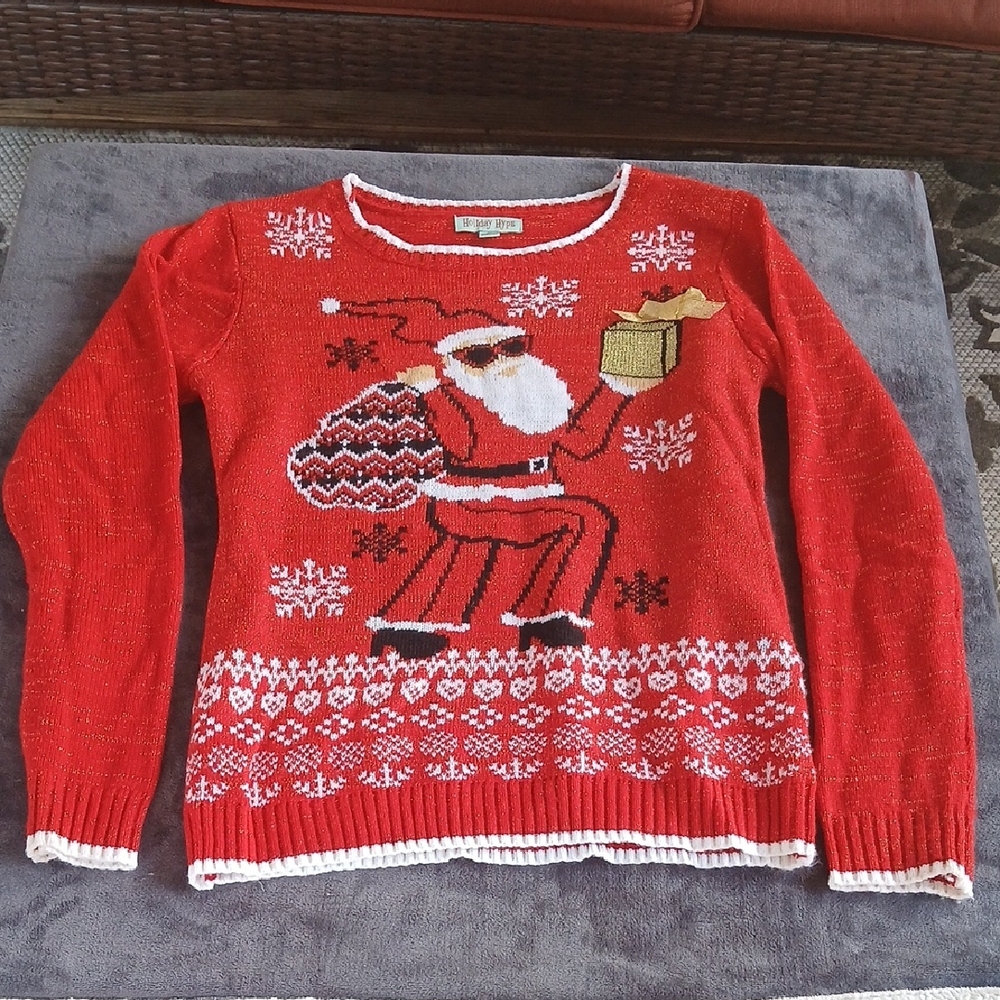 Red Santa Christmas Sweater WOMENS SIZE M Holiday HYPE BRAND